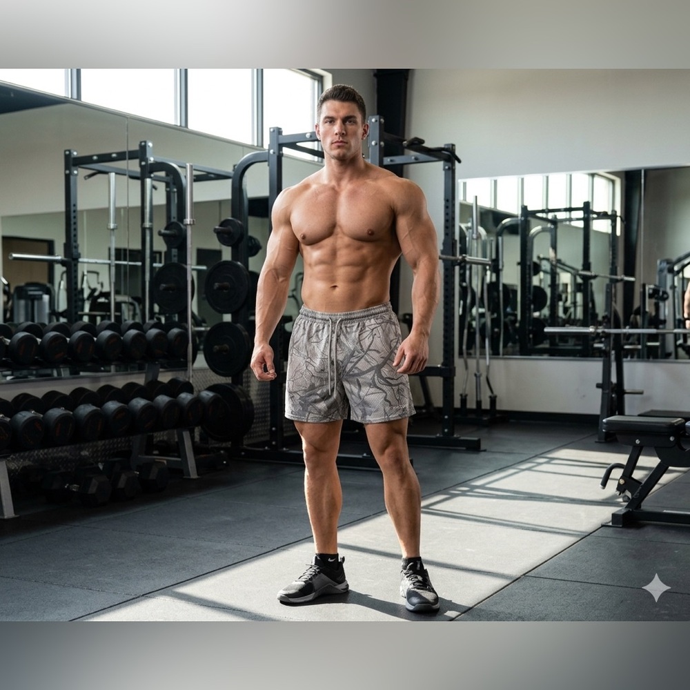 YoungLA Reversible Shorts Men’s XL x 6.5” Tree Camo Mesh Active Gym Athletic